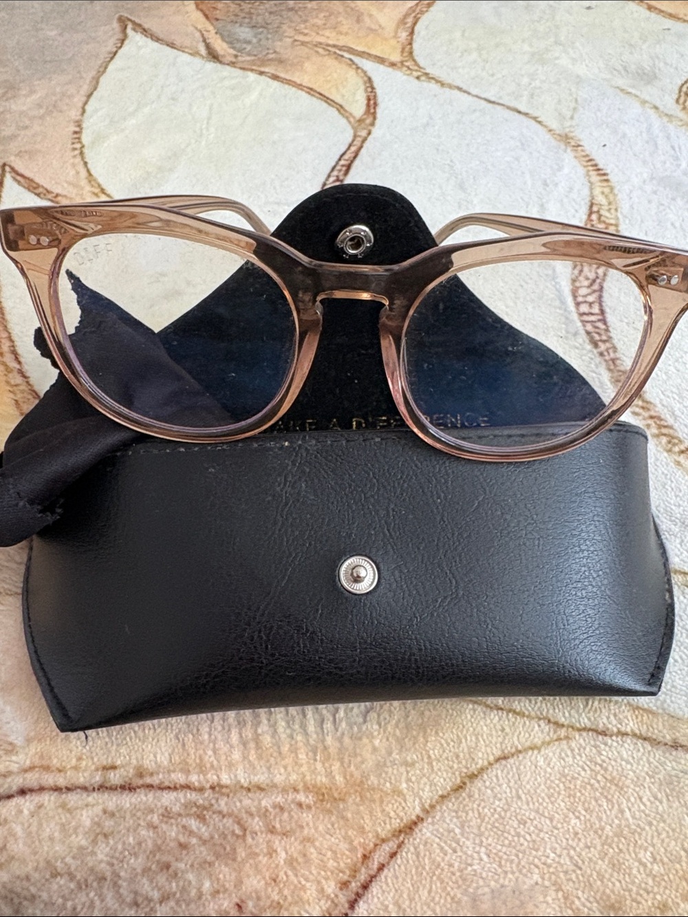 Diff Eyewear Transparent Brown Frames with Gold Temple Logo